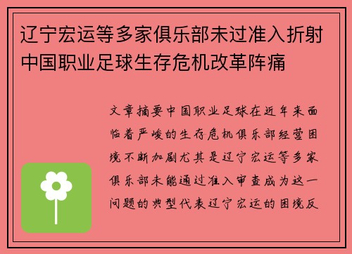 辽宁宏运等多家俱乐部未过准入折射中国职业足球生存危机改革阵痛 辽宁宏运等多家俱乐部未过准入折射中国职业足球生存危机改革阵痛